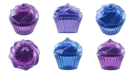 Translucent colorful cupcake assortment on white Abstract frosted desserts in vibrant hues for design or food industry promotion