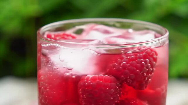 Refreshing raspberry drink in a glass