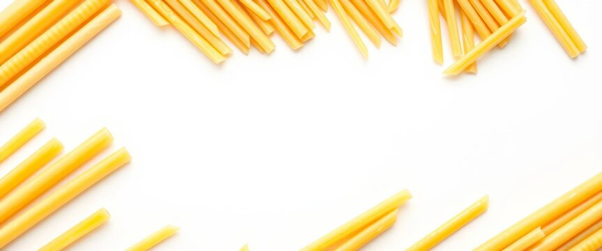 Diagonal lines of cooked pasta against a white background ,  macaroni,  diagonal lines pattern