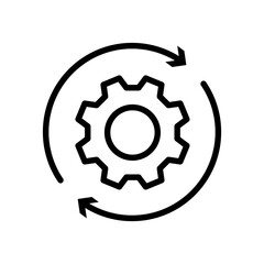 Cogwheel and circular arrow icons collection line style. Manufacturing symbol. Containing Operation, process, Service, Cog wheel, Gear wheel, tool, maintenance, repair signs vector illustration.