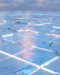 Futuristic Frozen Glass Grid with Sky Reflection