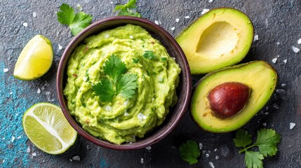 A bowl of gula with avocas and lime