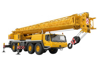 A large yellow crane truck is ready for a construction project isolated on transparent background