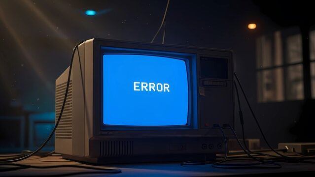 Retro CRT monitor showing a blue error screen with pixelated white text. Nostalgic depiction of system failure or classic BSOD warning, perfect for tech or hacker-themed designs.