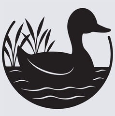 peaceful duck silhouette vector art illustration, duck and ducklings