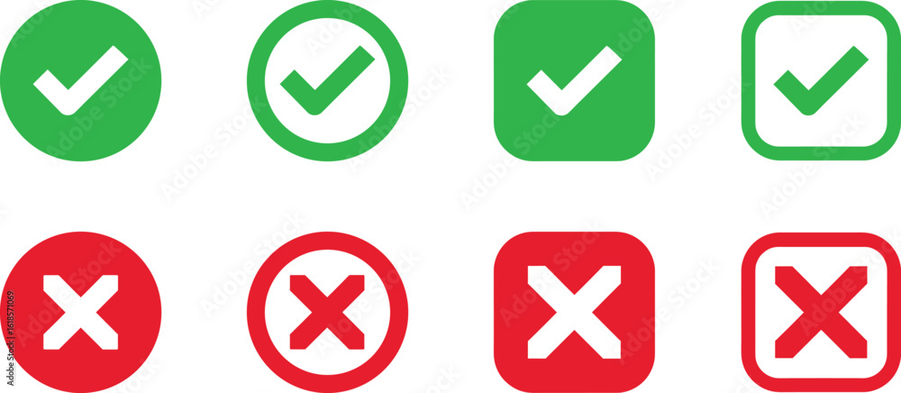 Aufkleber check mark icon set vector design. check box icon with right and wrong buttons and yes or no checkma