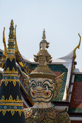 White Yaksha Guardian Statue with Crown at Wat Phra Kaew in Bangkok, Thailand