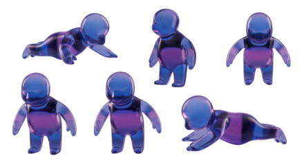 Glass baby figures performing various poses against a plain white background illustrating concepts of growth stages and development good for design