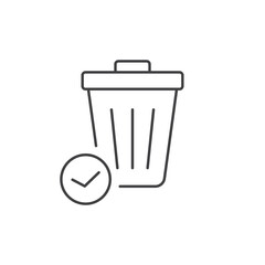 Line icon of trash bin with checkmark, minimalist and clean, ideal for web, app, or user interface usage