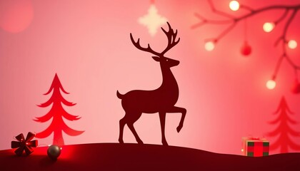 Simple paper cut reindeer silhouette, festive Christmas design ,  image,  buck