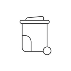 Wheelie bin line icon with lid and single wheel, minimalist outline, ideal for waste, trash, or garbage collection concept