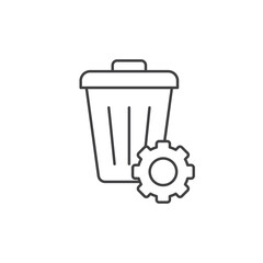 Trash bin line icon with gear, minimalist outline, suitable for settings, configuration, or delete function symbol