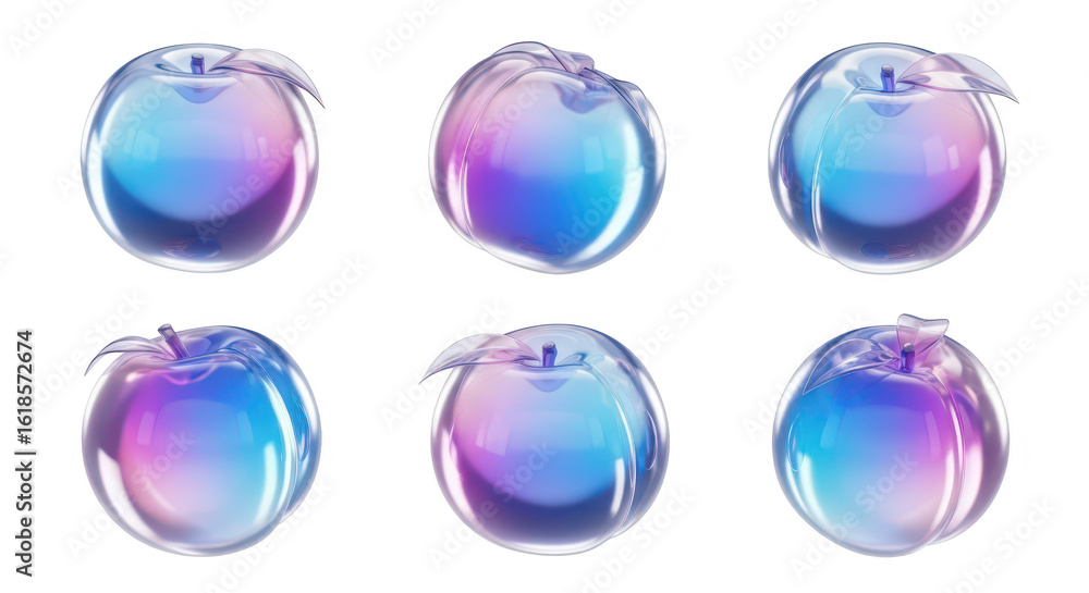 Aufkleber six transparent stylized apples in various angles with vibrant color gradients against a clean white