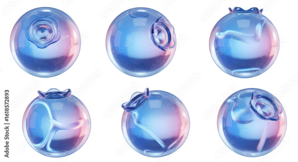 Poster digital rendering of several isolated blueberries showcasing detail highlighting texture and form ag