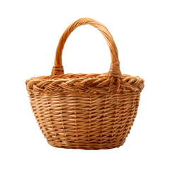 Fototapeta premium Woven wicker basket with curved handle natural, Isolated On White, Png Transparent, Cut Out