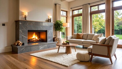 Cozy modern living room with fireplace
