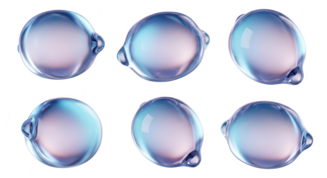 Water droplets in various positions isolated on white backdrop demonstrating the form and texture for use in cosmetics healthcare or science
