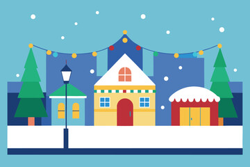  a charming winter town scene with snowcovered houses and festive decorations, vector illustration