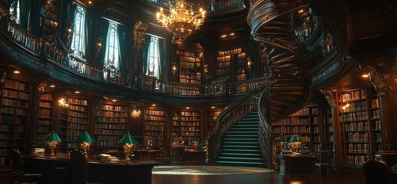Grand ornate library interior