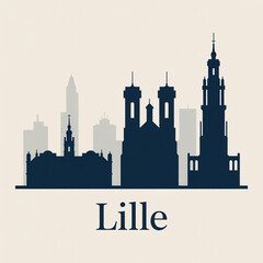 Obraz premium Lille Skyline Silhouette - Historic French City Vector Illustration