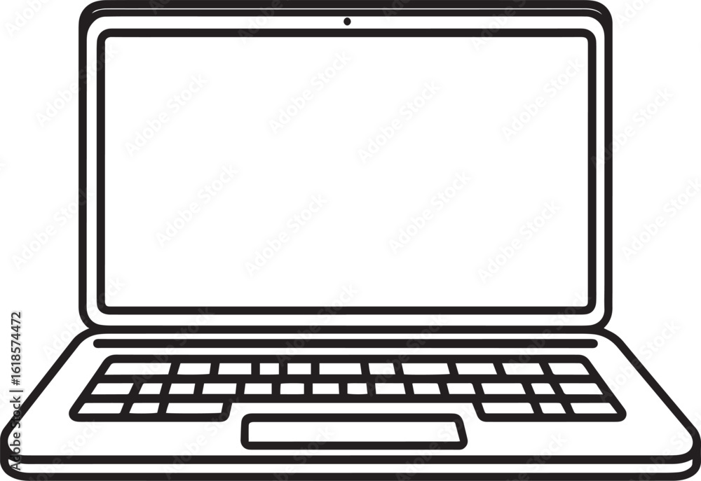 Poster clean and simple black vector linear outline of a laptop.