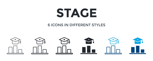 Stage Icon In Different Style Vector Illustration. Designed In Thin Line, Regular Line, Bold Line, Glyph, Color Line, And Color Glyph Style Can Be Used For Web
