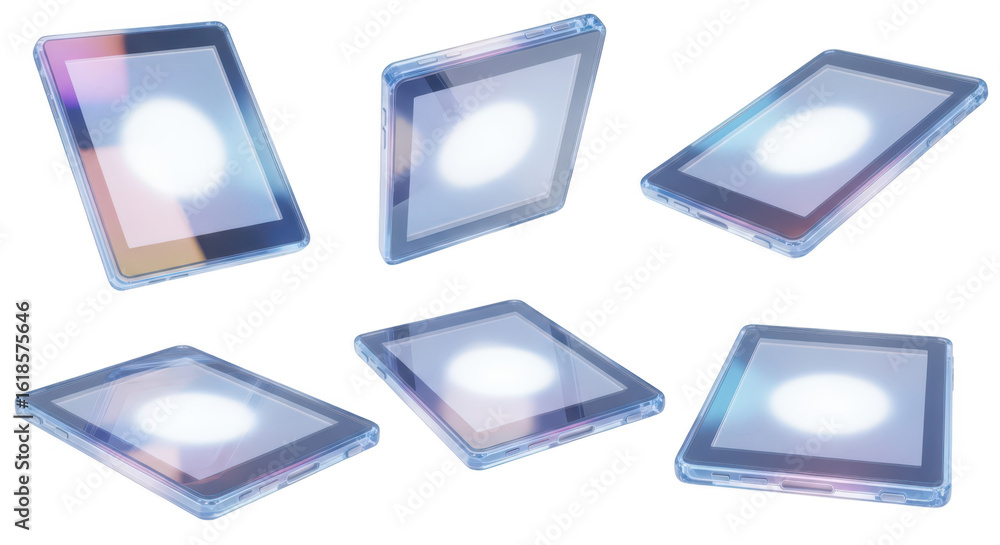 Poster tablets in different angles glowing light studio digital communication device in various positions w