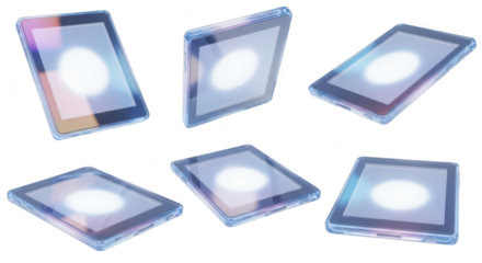 Tablets in different angles glowing light studio digital communication device in various positions white background product shot for technology or advertising