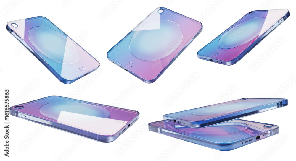 Poster modern phones in various floating angles against a clean white background possibly for ui/ux design 