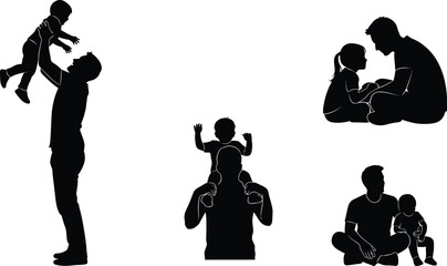 Silhouette illustration of a father and his children in various poses, showcasing the love and bond between a parent and their kids