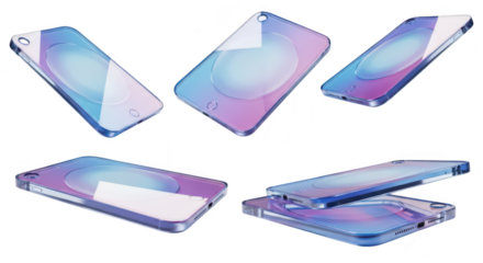 Modern phones in various floating angles against a clean white background possibly for UI/UX design mockups and tech visuals
