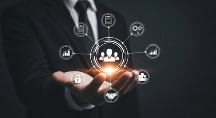 Fototapeta premium Business leader showcasing integrated team management and growth strategies