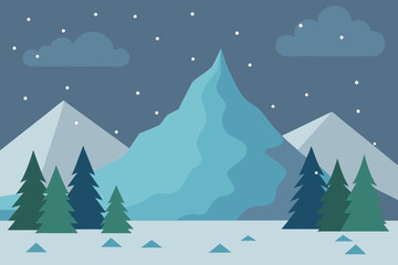 Obraz premium a serene winter landscape featuring snow covered mountains and evergreen trees vector illustration