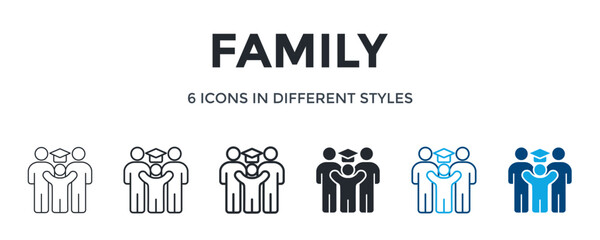 Family Icon In Different Style Vector Illustration. Designed In Thin Line, Regular Line, Bold Line, Glyph, Color Line, And Color Glyph Style Can Be Used For Web