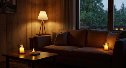 Fototapeta premium Cozy nighttime living room scene
