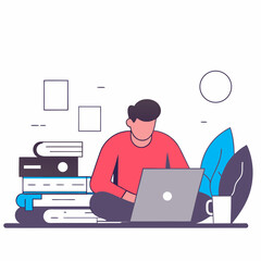 Writer typing on laptop with coffee cup