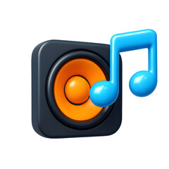 3D Cartoon Plastic Speaker Icon with Musical Note, Fun and Realistic Design