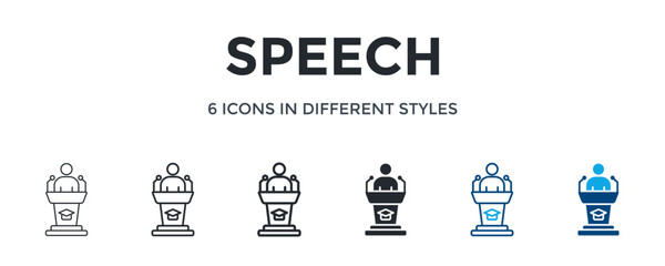 Speech Icon In Different Style Vector Illustration. Designed In Thin Line, Regular Line, Bold Line, Glyph, Color Line, And Color Glyph Style Can Be Used For Web