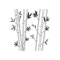 Obraz premium Black and white outline illustration of bamboo stalks with leaves plant nature