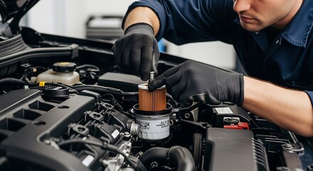 Mechanic Inspecting Car Engine with Focused Hands in Workshop