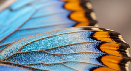Illustration of closeup of a butterfly wing showcasing its intricate blue and orange pattern