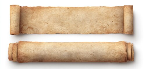 Two ancient scrolls on white background