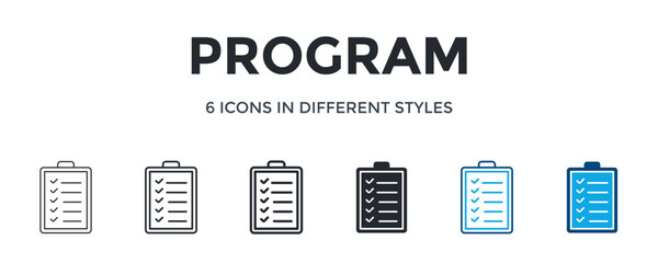 Program Icon In Different Style Vector Illustration. Designed In Thin Line, Regular Line, Bold Line, Glyph, Color Line, And Color Glyph Style Can Be Used For Web