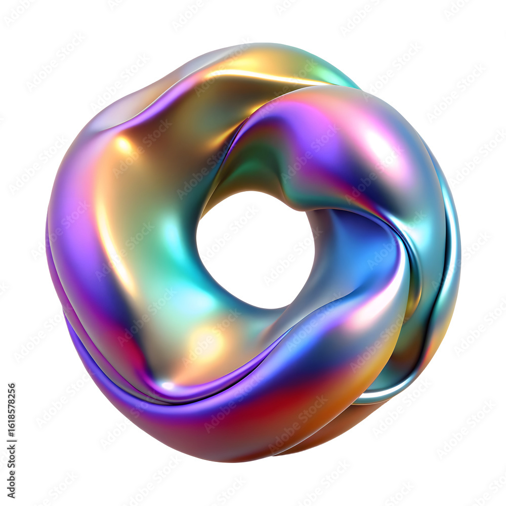 Poster iridescent abstract torus shape 3d render on transparent backdrop for modern designs