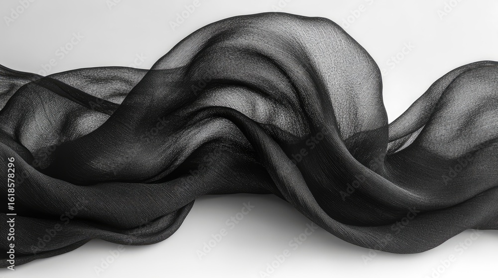 Poster smooth black waves and folds on a white background creating a flowing minimalist composition