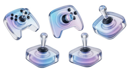 3D rendered transparent game controllers isolated on white floating in a digital art style for gaming & tech