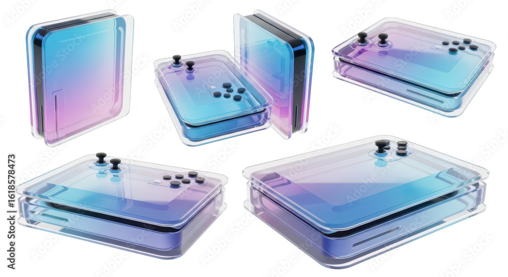 Poster rendering of handheld consoles multi-angle isolated on a white background for product presentations 