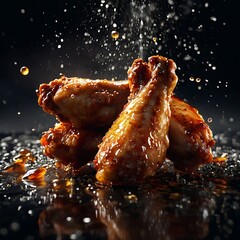 Crispy Roasted Chicken Dropping into a Splash of Oil