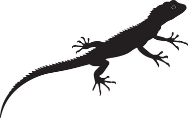Naklejka premium Lizard stalking head extended forward, body low to the ground, tail outstretched, and eyes intently focused in a full-length silhouette.