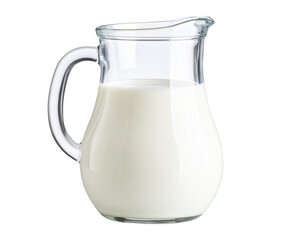 Glass Jug of Milk, Front View with Light Reflection, Isolated on Transparent Background